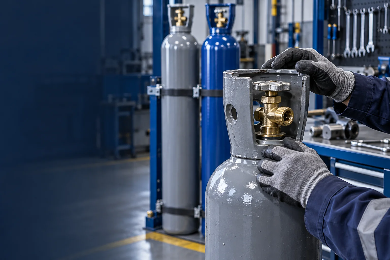 Imagen ilustrativa de inspección y reacondicionamiento de botellas industriales